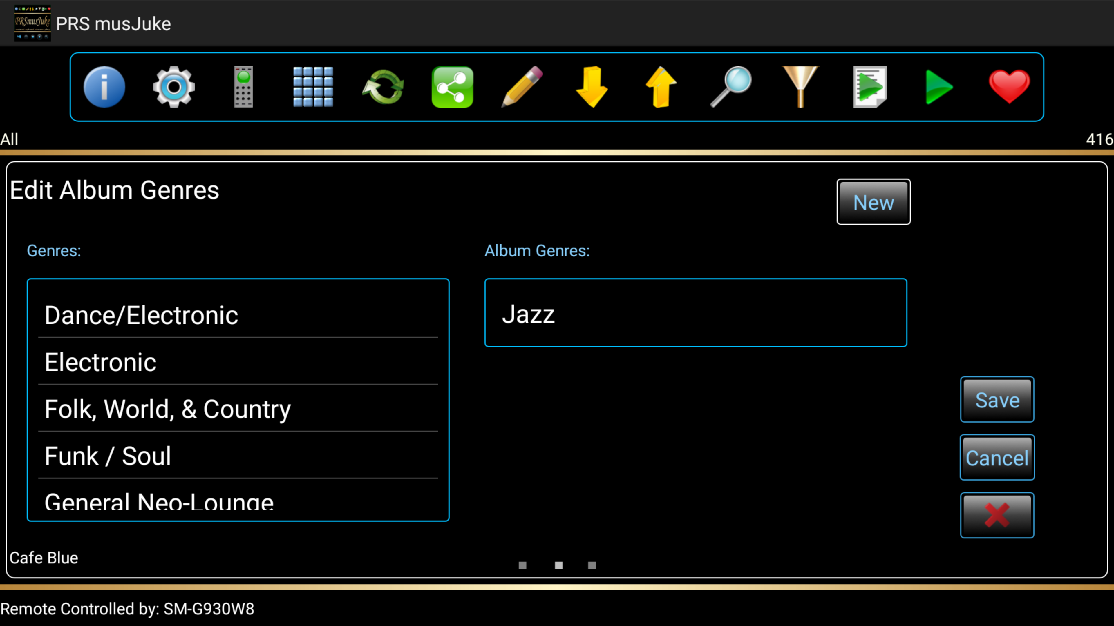 Select or remove Album Genres.  Add new or delete unused Genres