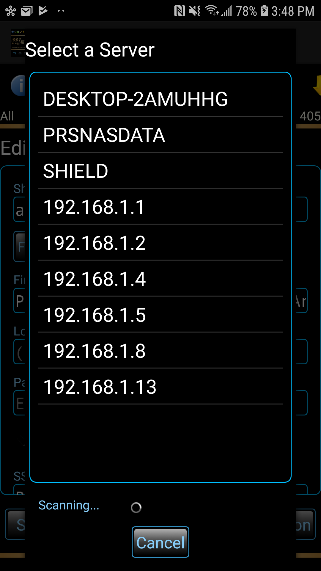 Select Servers or Devices on your network to scan